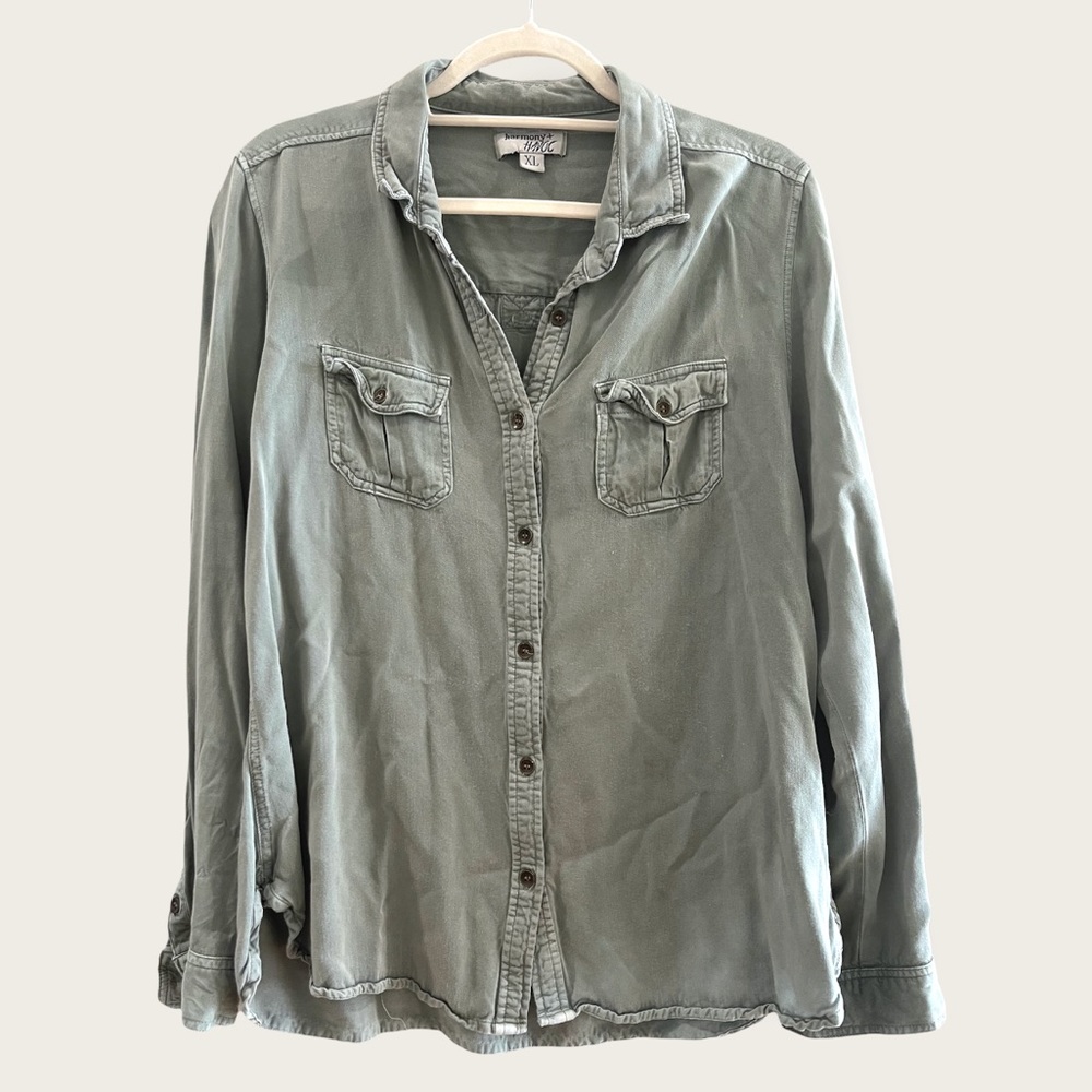 Green button down shirt